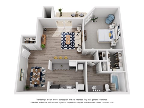 Floor plan for 1 bed, 1 bath, 803 sqft